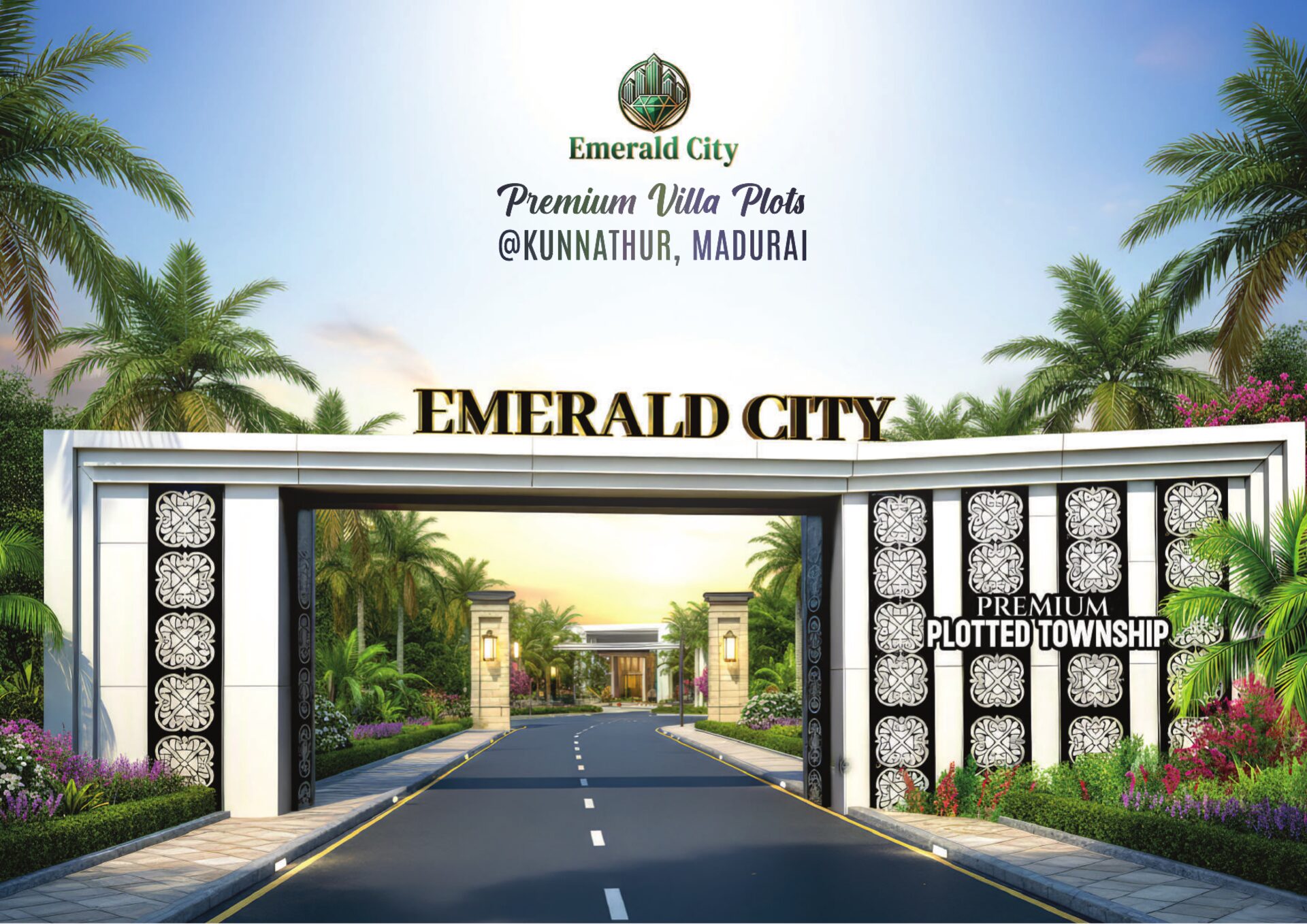 Emerald City grand entrance arch, premium villa plots at T.Kallupatti, Madurai