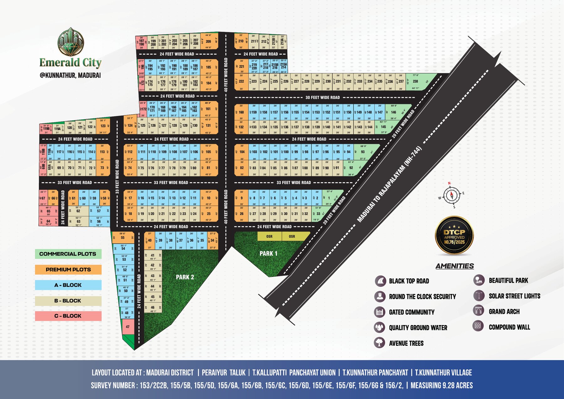 Emerald City master layout plan — 238 plots across A, B, C blocks